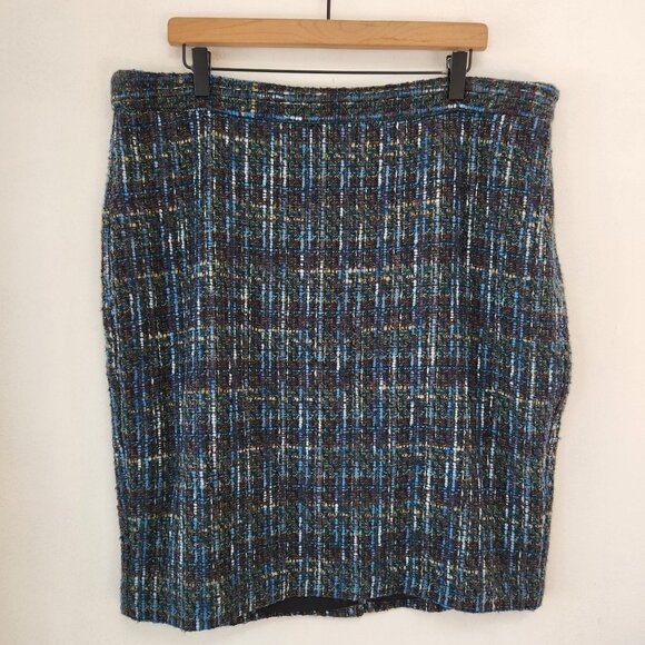 NWT J. Jill Forestweed Blue Tweed Pencil Skirt Professional Wool Blend Size 18 - Picture 1 of 9